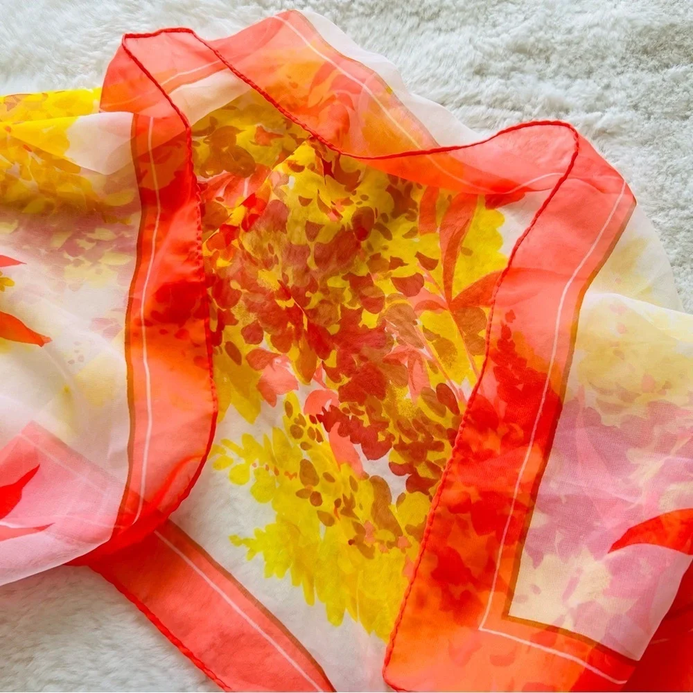 15”x40” silk chiffon scarf.